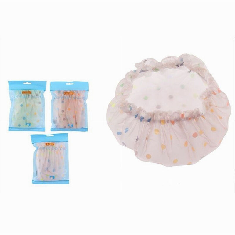 foto del prodotto trade shop traesio cleafe set 2 pz cuffia per doccia bagno colorata a pois elastico protegge capelli 87181 