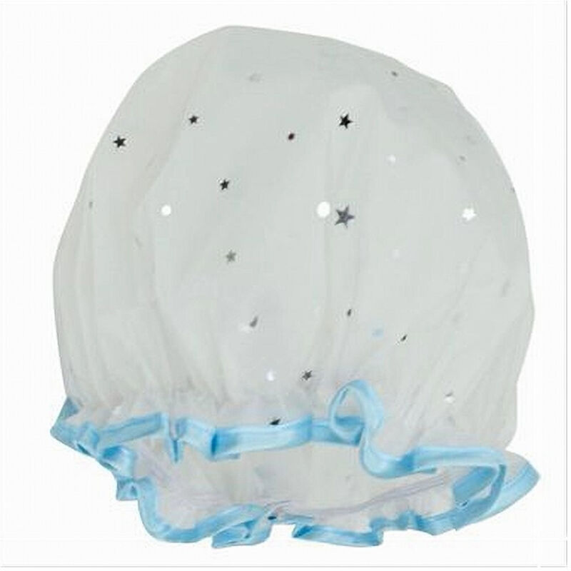 foto del prodotto trade shop traesio cleafe set 2pz cuffia doccia bagno elastico bordino azzurro stelle protegge capelli 79610 