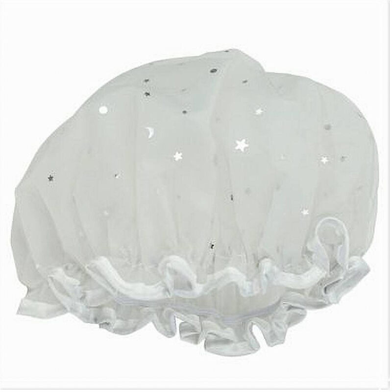 foto del prodotto trade shop traesio cleafe set 2pz cuffia doccia bagno elastico bordino bianco stelle protegge capelli 79606 