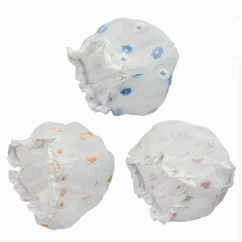 foto del prodotto trade shop traesio - cleafe - set 2pz cuffia per doccia bagno elastico fantasia a fiori protegge capelli 79482 -