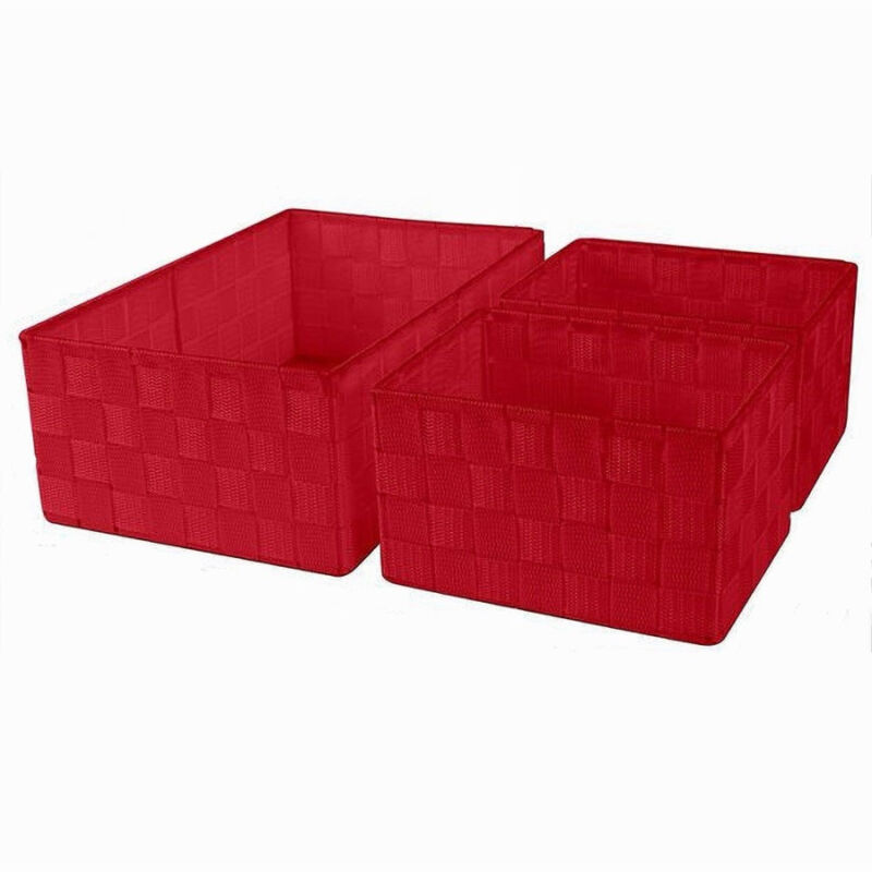 foto del prodotto trade shop traesio cleafe set 3 cestini porta oggetti organizer in tessuto rettangolari bagno rosso 69910 
