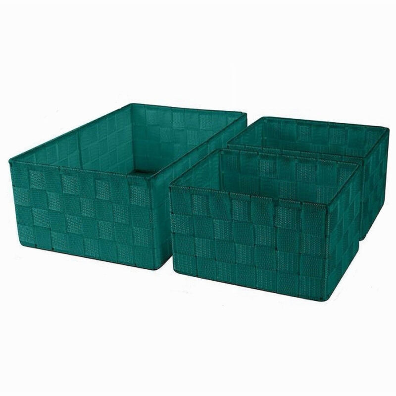 foto del prodotto trade shop traesio cleafe set 3 cestini porta oggetti organizer in tessuto rettangolari bagno verde 69951 