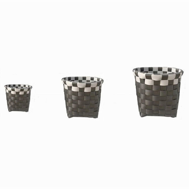 foto del prodotto trade shop traesio cleafe set 3 cestini porta oggetti organizer tessuto bagno rotondi grigio bianco 59075 