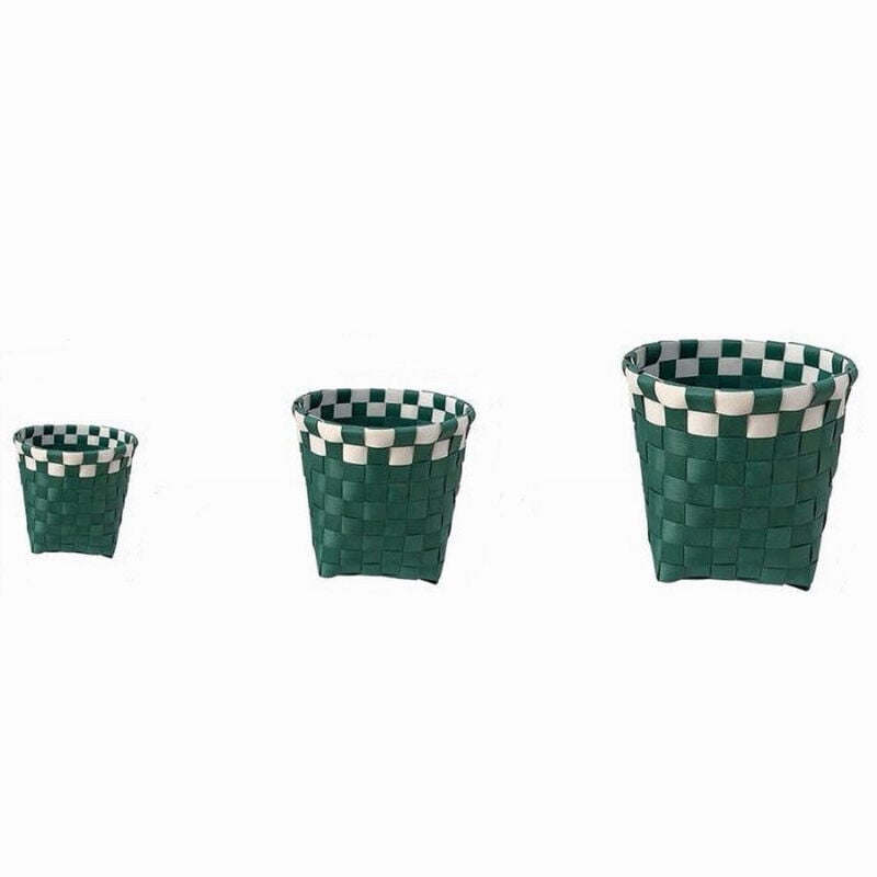foto del prodotto trade shop traesio cleafe set 3 cestini porta oggetti organizer tessuto bagno rotondi verde bianco 59078 
