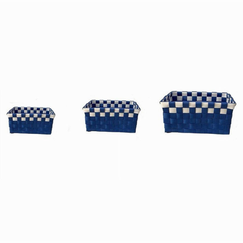 foto del prodotto trade shop traesio cleafe set 3 cestini portaoggetti organizer tessuto bagno rettangolari blu bianco 59082 