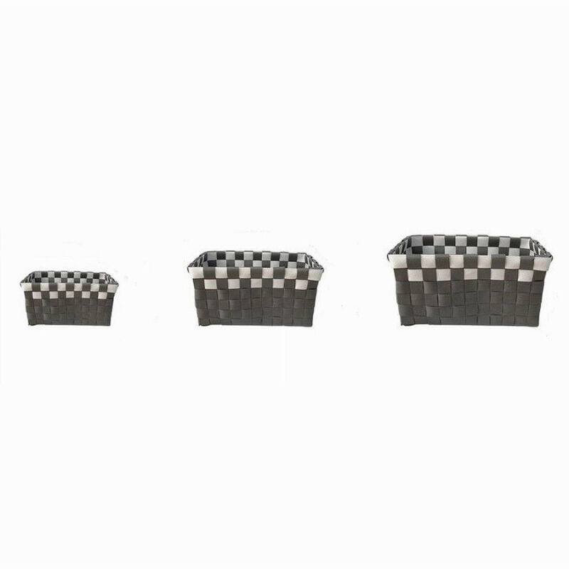 foto del prodotto trade shop traesio cleafe set 3 cestini portaoggetti organizer tessuto bagno rettangolari grigio bianco 59081 
