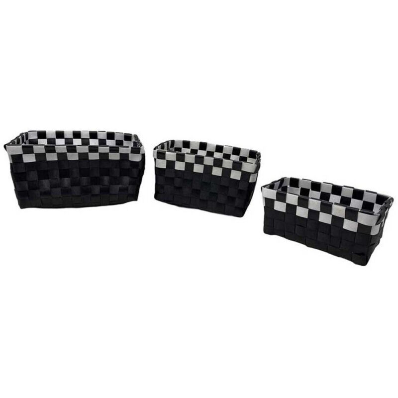 foto del prodotto trade shop traesio cleafe set 3 cestini portaoggetti organizer tessuto bagno rettangolari nero bianco 59079 