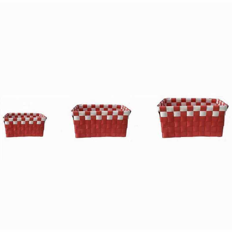 foto del prodotto trade shop traesio cleafe set 3 cestini portaoggetti organizer tessuto bagno rettangolari rosso bianco 59083 