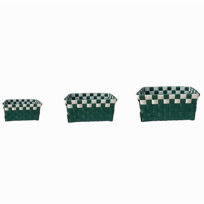 foto del prodotto trade shop traesio cleafe set 3 cestini portaoggetti organizer tessuto bagno rettangolari verde bianco 59084 