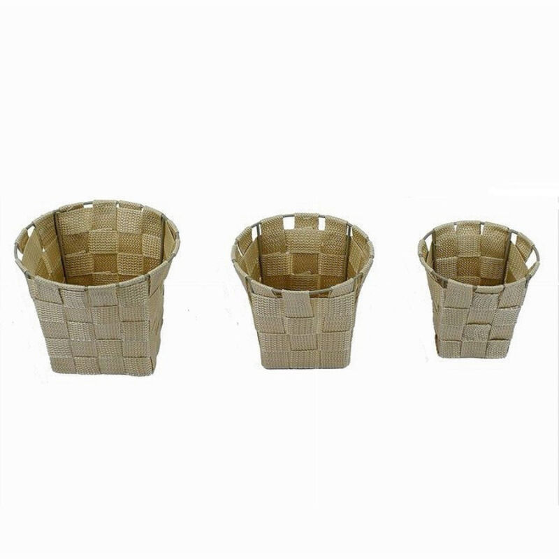 foto del prodotto trade shop traesio cleafe set 3 cestini rotondi porta oggetti in tessuto beige per bagno casa cucina 79045 