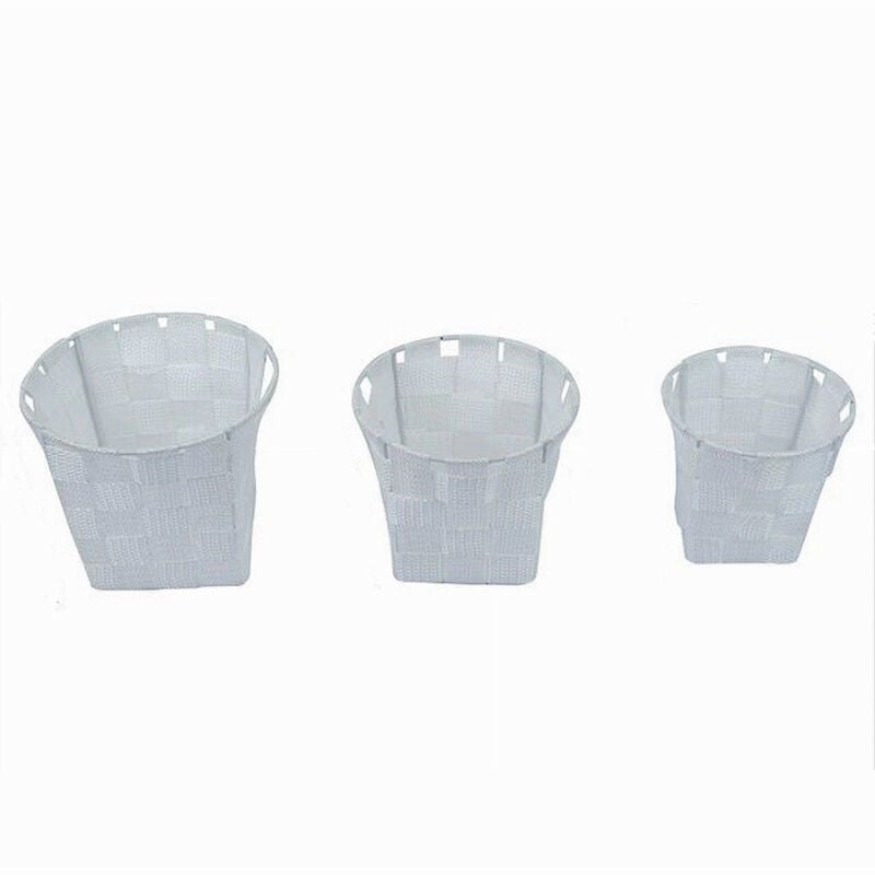 foto del prodotto trade shop traesio cleafe set 3 cestini rotondi portaoggetti in tessuto bianco per bagno casa cucina 79043 