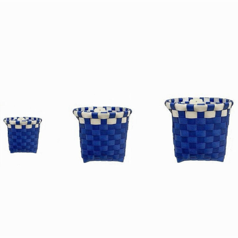 foto del prodotto trade shop traesio cleafe set 3 pz cestini porta oggetti organizer tessuto bagno rotondi blu bianco 59076 