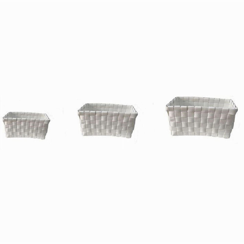 foto del prodotto trade shop traesio cleafe set 3 pz cestini portaoggetti organizer tessuto bagno rettangolari bianco 59080 