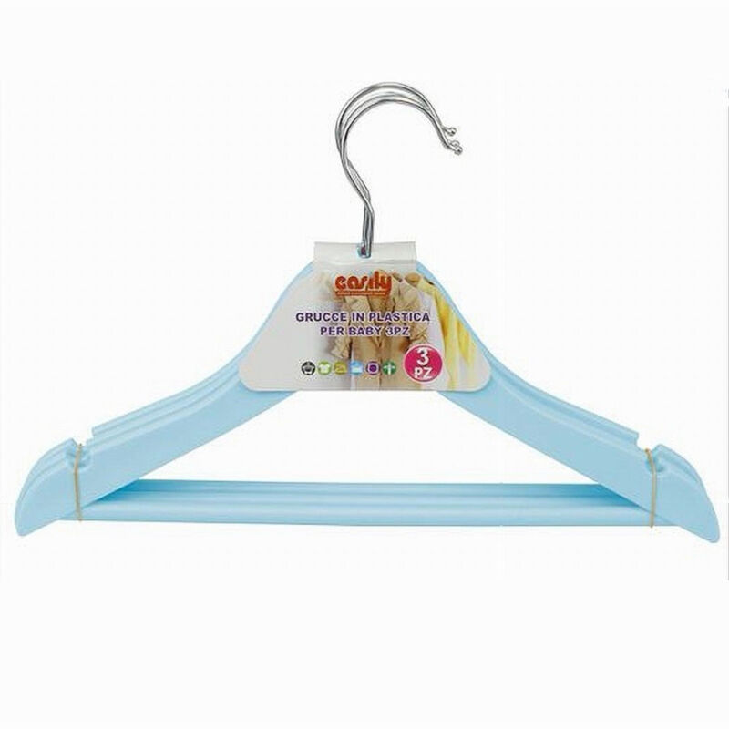 foto del prodotto trade shop traesio cleafe set 3 pz grucce stampelle appendiabiti vestiti pantaloni bambini azzurro 79311 
