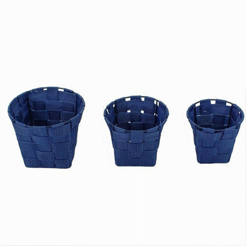 foto del prodotto trade shop traesio cleafe set 3pz cestini rotondi porta oggetti in tessuto blu per bagno casa cucina 79046 
