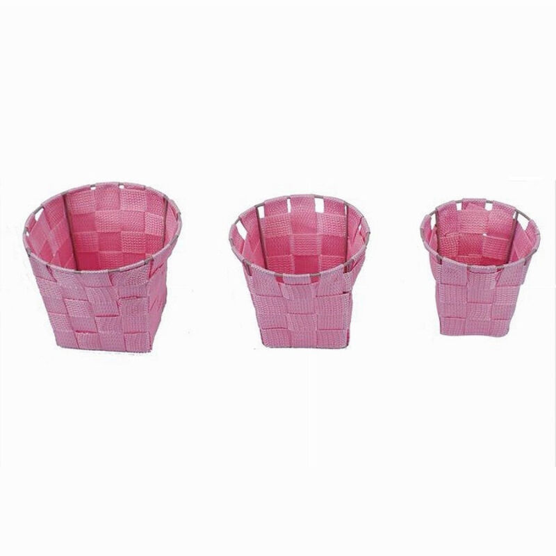 foto del prodotto trade shop traesio cleafe set 3pz cestini rotondi portaoggetti in tessuto rosa per bagno casa cucina 79047 