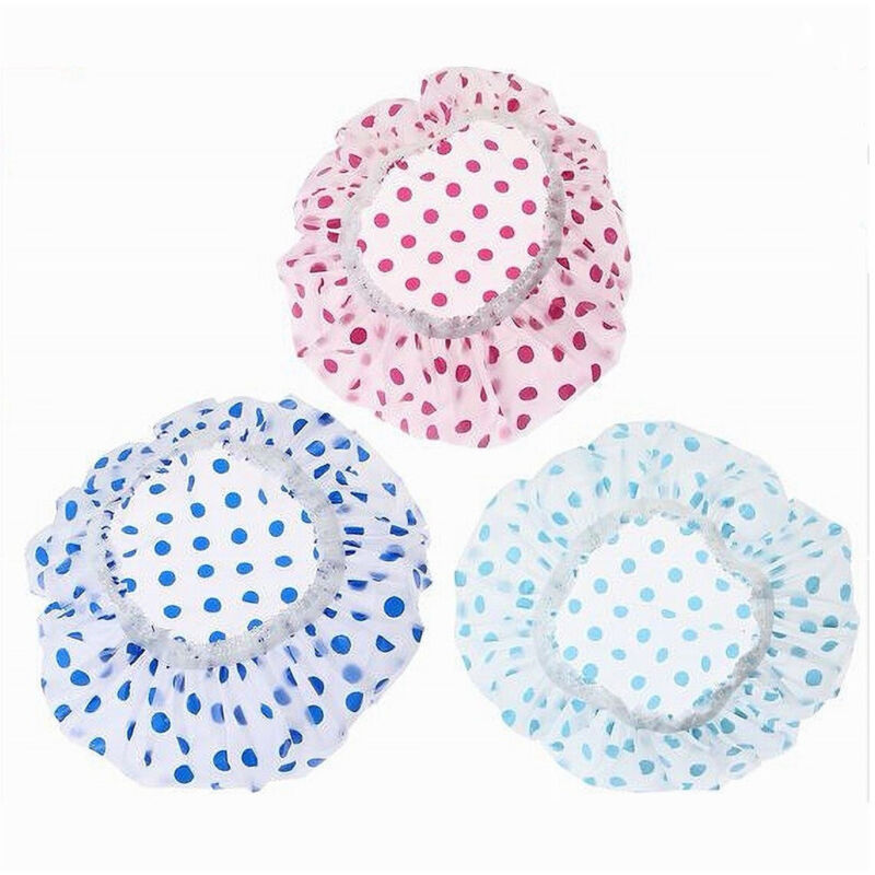 foto del prodotto trade shop traesio cleafe set 3pz cuffia per doccia bagno elastico con pois colorati protegge capelli 87177 