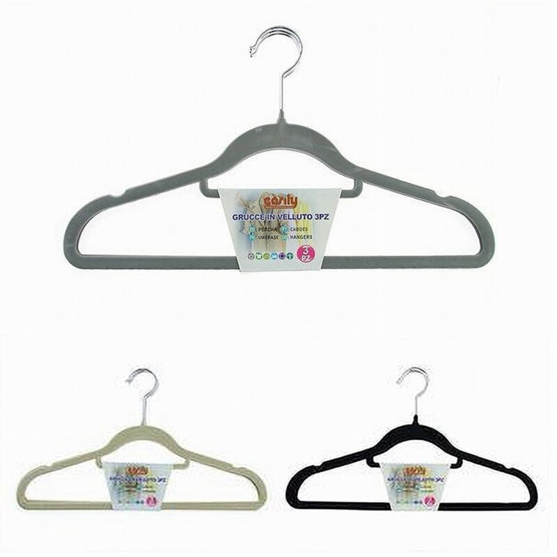 foto del prodotto trade shop traesio cleafe set 3pz grucce stampelle appendiabito velluto vestiti pantaloni vari colori 10463 