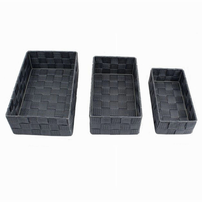 foto del prodotto trade shop traesio cleafe set 3pz scatola porta oggetti tessuto intrecciato contenitori grigio scuro 79056 