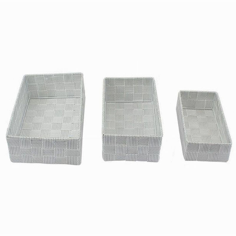 foto del prodotto trade shop traesio cleafe set 3pz scatola portaoggetti tessuto intrecciato contenitori grigio chiaro 79054 