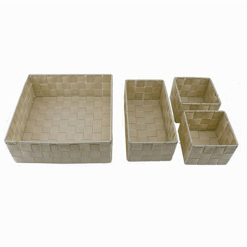foto del prodotto trade shop traesio cleafe set 4 pezzi contenitori beige scatola in tessuto organizer porta oggetti 79063 
