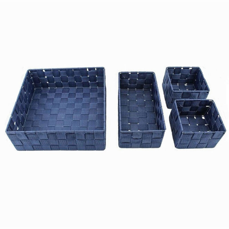 foto del prodotto trade shop traesio cleafe set 4 pezzi contenitori blu scatola in tessuto organizer porta oggetti 79064 