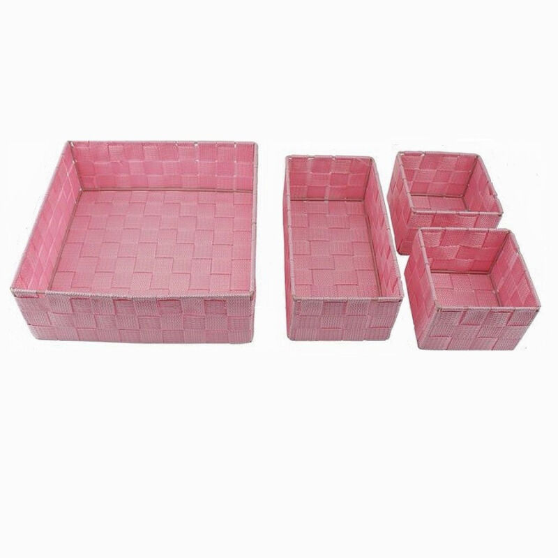 foto del prodotto trade shop traesio cleafe set 4 pezzi contenitori rosa scatola in tessuto organizer porta oggetti 79065 