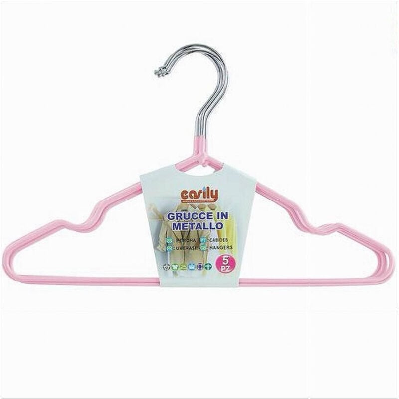 foto del prodotto trade shop traesio cleafe set 5 pz grucce stampelle appendiabiti in metallo gommate antiscivolo rosa 87673 
