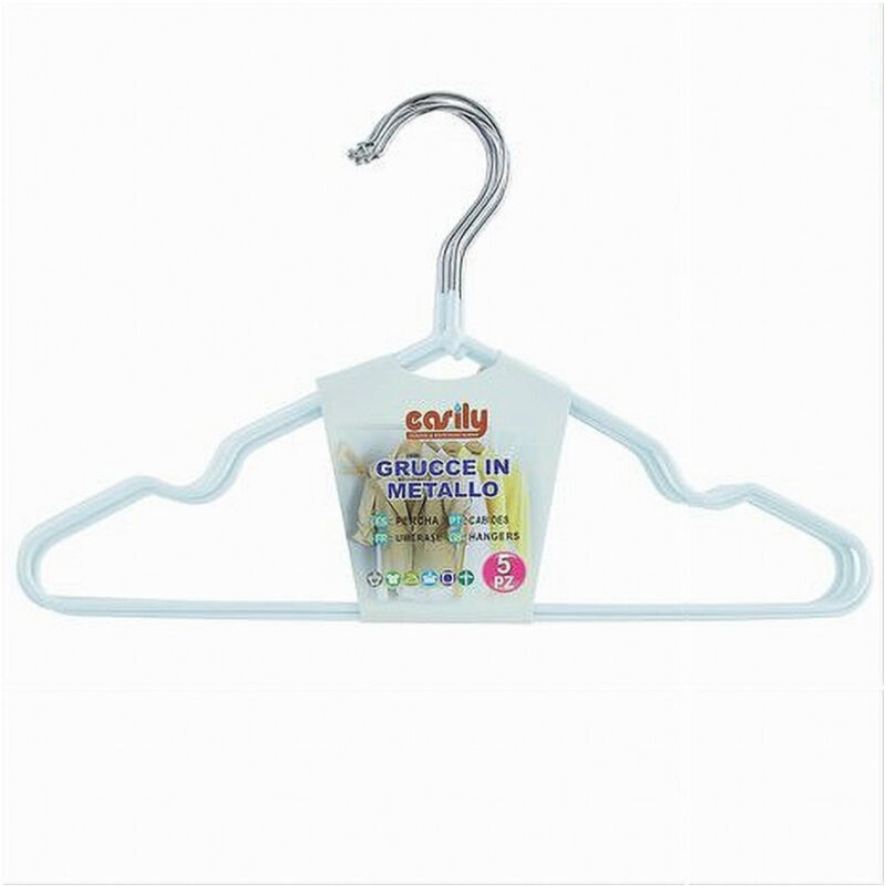 foto del prodotto trade shop traesio cleafe set 5 pz grucce stampelle appendiabiti metallo gommate antiscivolo bianco 87671 