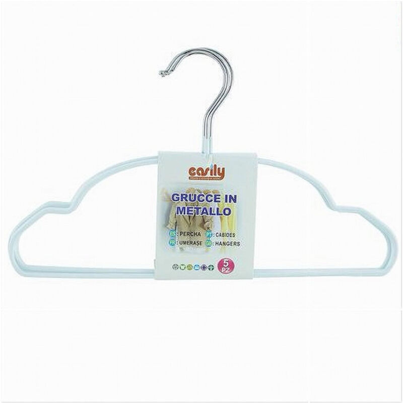 foto del prodotto trade shop traesio cleafe set 5 pz grucce stampelle metallo gommate antiscivolo bianco appendi abiti 87674 