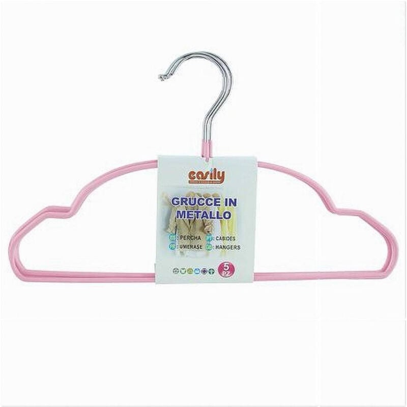 foto del prodotto trade shop traesio cleafe set 5pz grucce stampelle in metallo gommate antiscivolo rosa appendi abiti 87676 