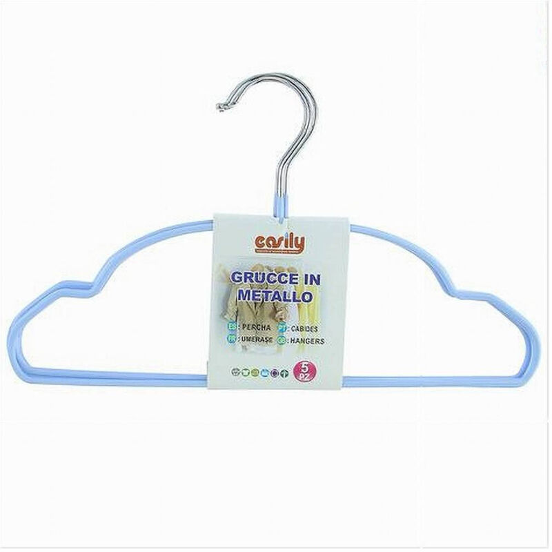 foto del prodotto trade shop traesio cleafe set 5pz grucce stampelle metallo gommate antiscivolo celeste appendi abiti 87675 
