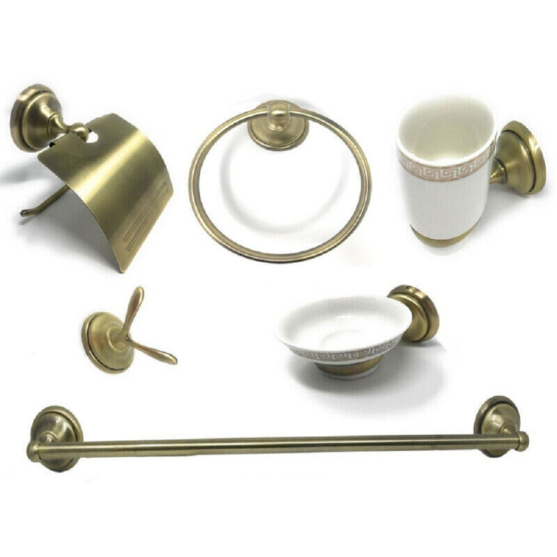 foto del prodotto trade shop traesio cleafe set bagno classico oro satinato vetro 6pz portarotolo sapone asciugamano 52644 