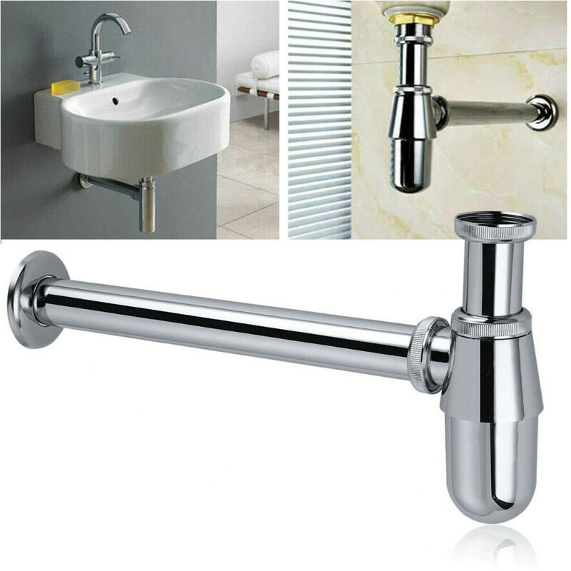 foto del prodotto trade shop traesio cleafe sifone a bottiglia per lavandino lavabo scarico 1 1 4 cromato con rosone 69373 