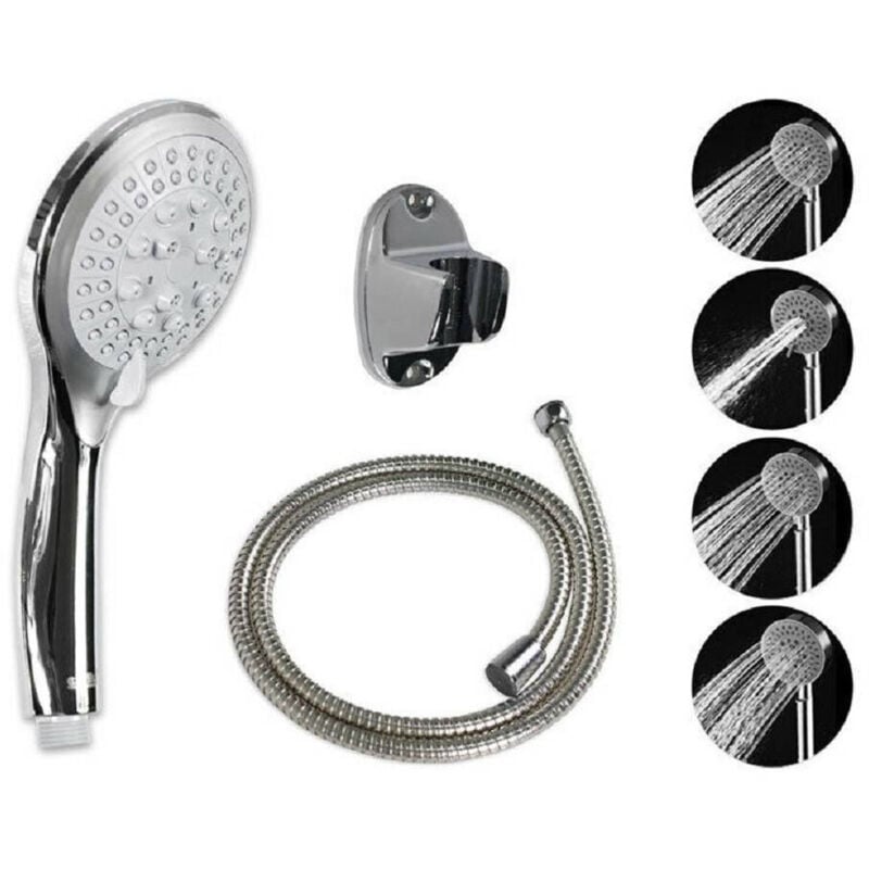 foto del prodotto trade shop traesio cleafe soffione con tubo flessibile 1,8mt doccetta telefono supporto muro grigio 52048 