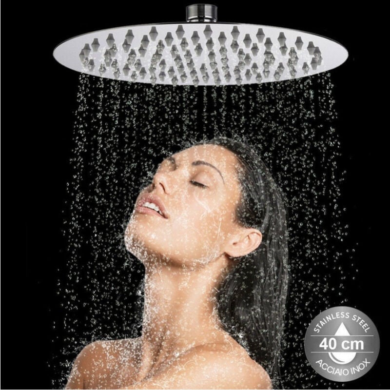 foto del prodotto trade shop traesio cleafe soffione doccia bagno cascata tondo 40 cm acciaio ultra sottile effetto pioggia 