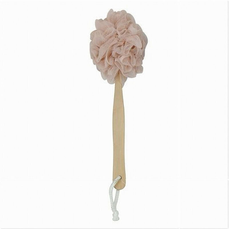 foto del prodotto trade shop traesio cleafe spazzola doccia lava schiena spugna a rete rosa esfoliante manico in legno 79595 