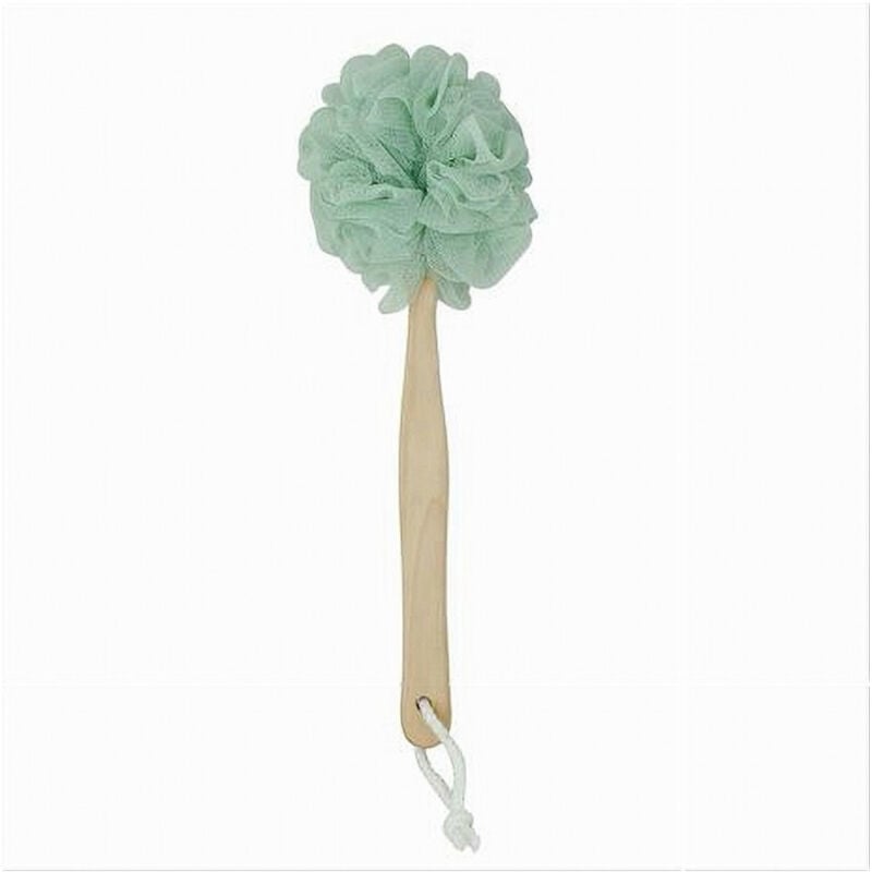 foto del prodotto trade shop traesio cleafe spazzola doccia lava schiena spugna rete verde esfoliante manico in legno 79596 