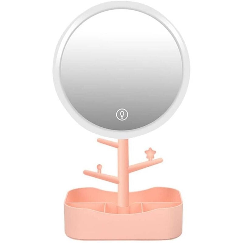 foto del prodotto trade shop traesio cleafe specchio per trucco makeup da tavolo con luce a led ricaricabile portagioielli 