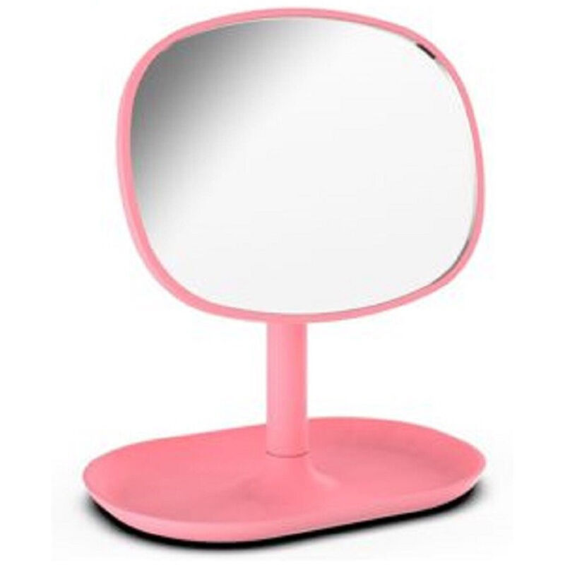 foto del prodotto trade shop traesio - cleafe - specchio trucco da tavolo 19.5cm arredo bagno casa con vassoio makeup rosa 69948 -