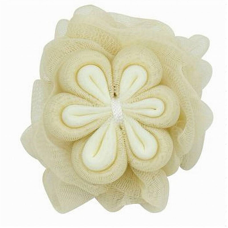 foto del prodotto trade shop traesio cleafe spugna a rete da bagno doccia con fiore morbida esfoliante scrubber gialla 79585 