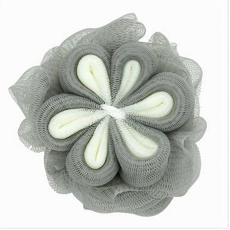 foto del prodotto trade shop traesio cleafe spugna a rete da bagno doccia con fiore morbida esfoliante scrubber grigia 79587 