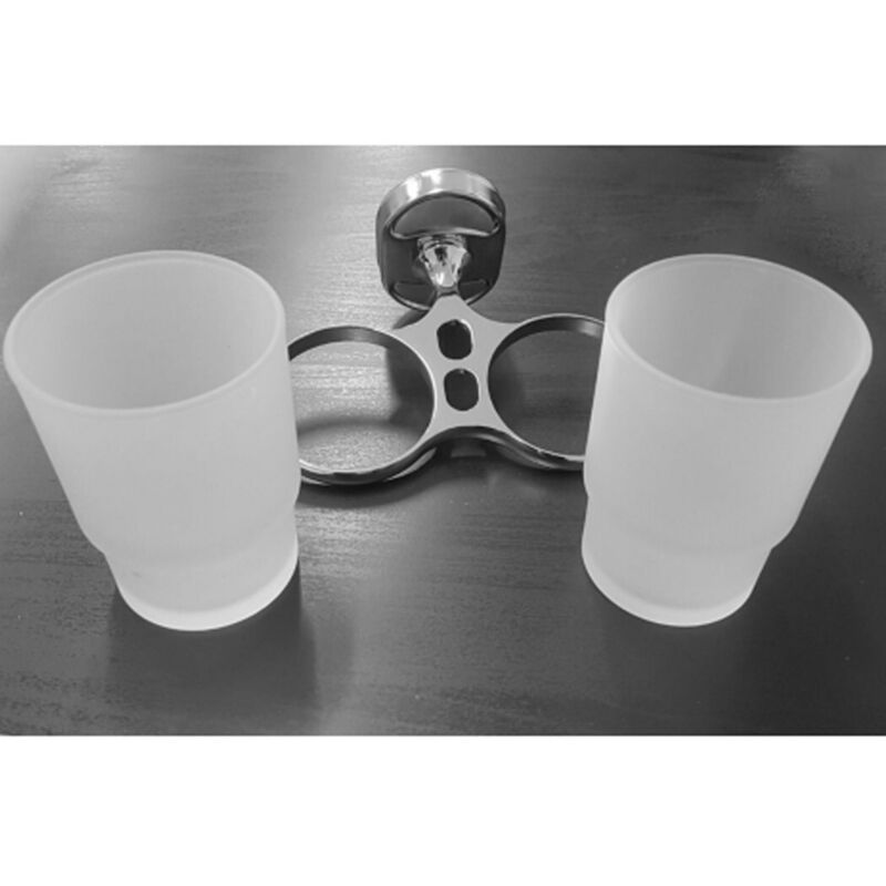 foto del prodotto trade shop traesio cleafe supporto porta bicchiere doppio bicchieri per spazzolini acciaio vetro a parete 