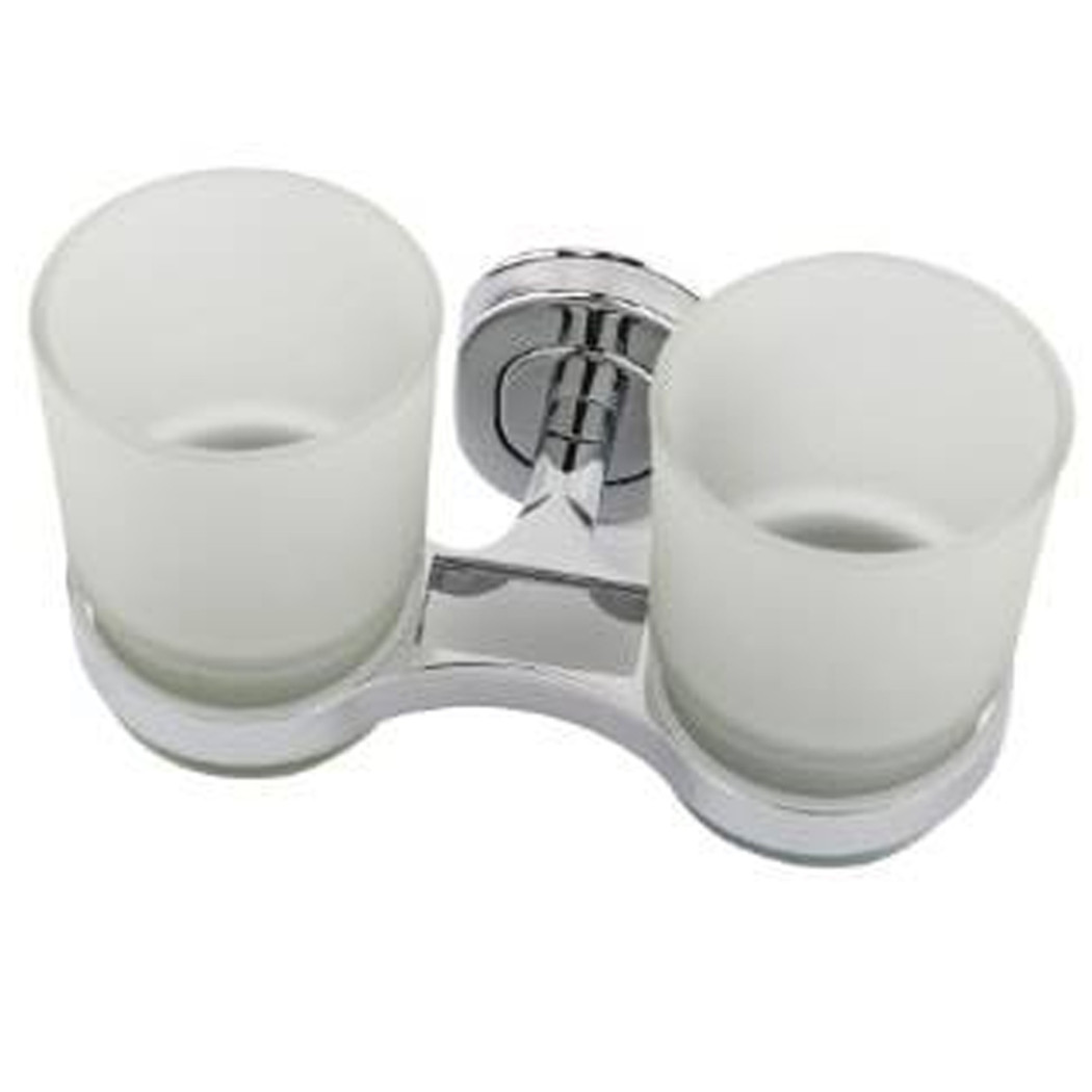 foto del prodotto trade shop traesio cleafe supporto porta spazzolini con bicchiere doppio in vetro a parete accessori bagno 