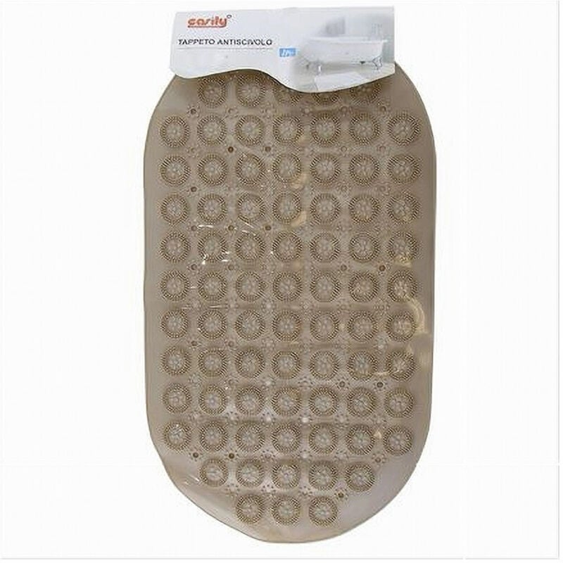 foto del prodotto trade shop traesio - cleafe - tappeto tappetino pvc antiscivolo ovale vasca bagno doccia beige 68 x 37cm 87229 -