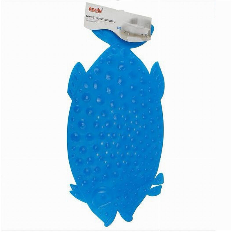foto del prodotto trade shop traesio cleafe tappeto tappetino pvc pesce celeste antiscivolo vasca bagno doccia 74x36cm 59617 