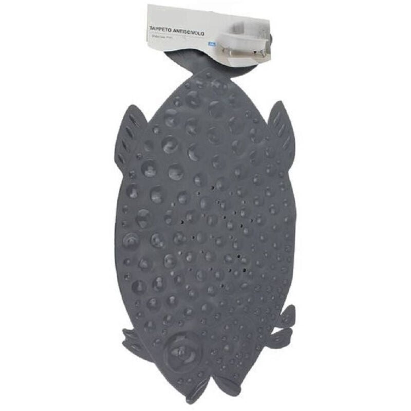 foto del prodotto trade shop traesio cleafe tappeto tappetino pvc pesce grigio antiscivolo vasca bagno doccia 74x36 cm 59616 