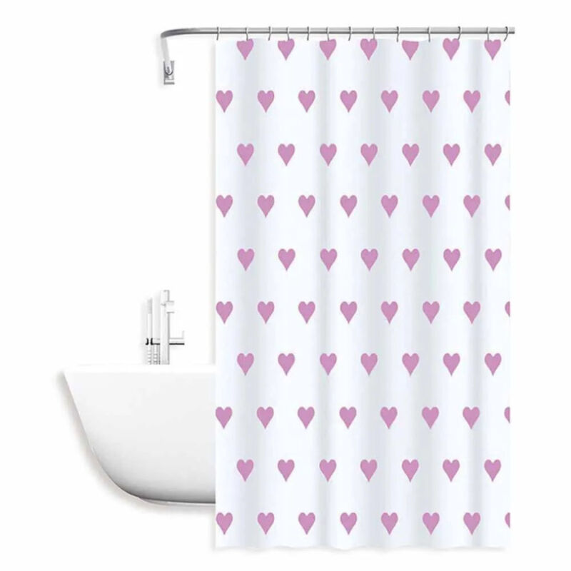 foto del prodotto trade shop traesio cleafe tenda da doccia vasca bagno impermeabile 12 ganci con cuori rosa 240x200cm 87092 