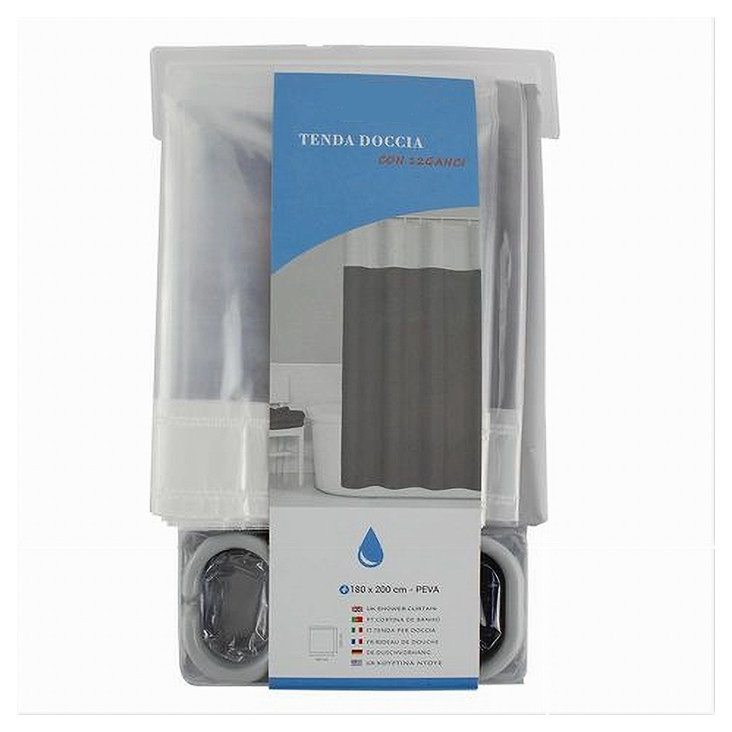 foto del prodotto trade shop traesio cleafe tenda da doccia vasca bagno peva con 12 ganci 180x200cm trasparente grigio 69493 