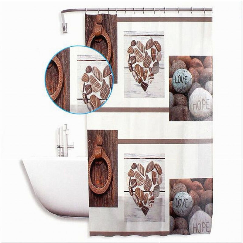 foto del prodotto trade shop traesio cleafe tenda doccia antimuffa impermeabil 180x180cm con anelli bagno cuori pietre 59531 